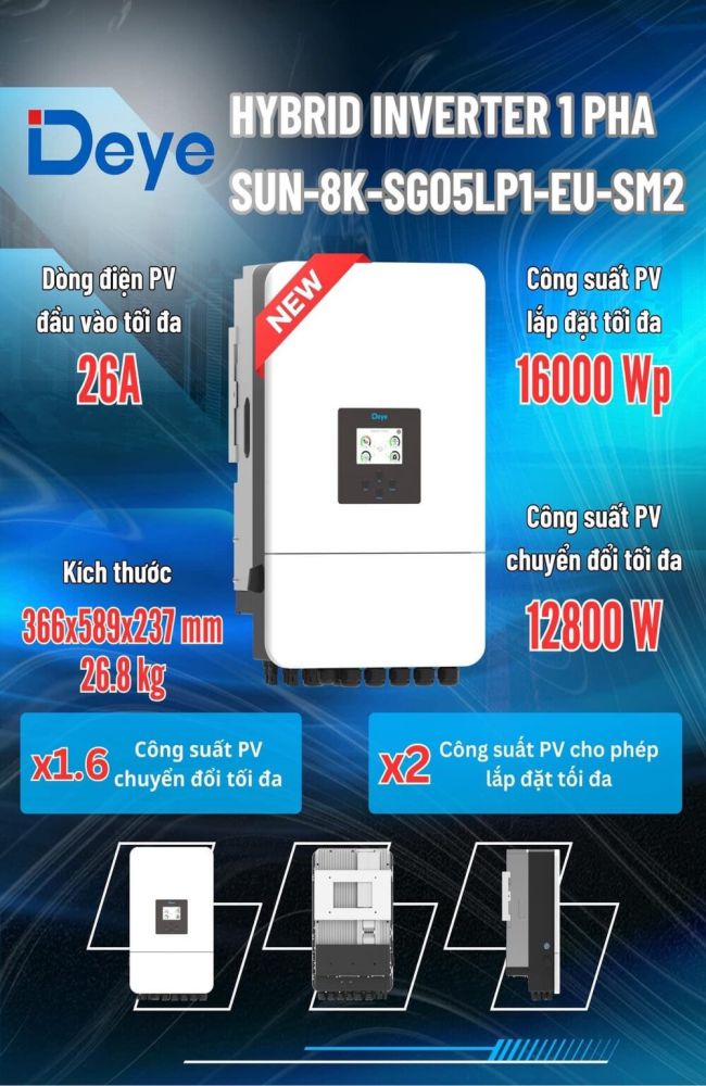 Inverter hybrid deye 8kw 1 pha - Tốt nhất 2025