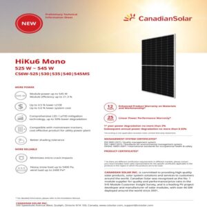 Tấm pin năng lượng mặt trời Canadian 545W